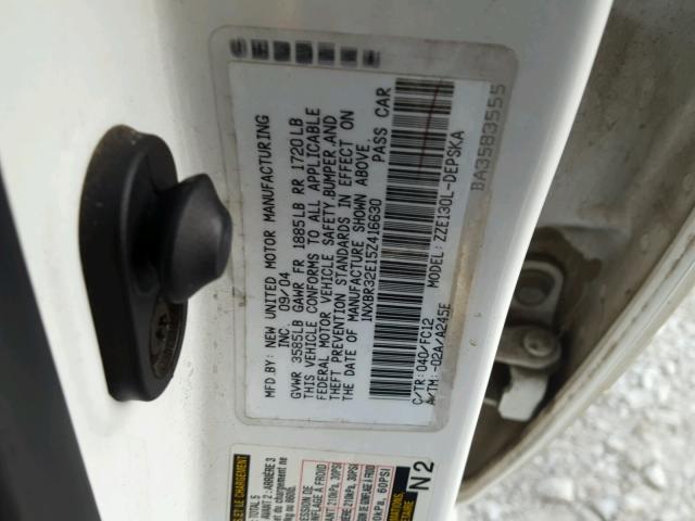 1NXBR32E15Z416630 - 2005 TOYOTA COROLLA CE WHITE photo 10