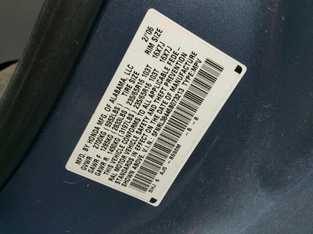 5FNRL38446B073213 - 2006 HONDA ODYSSEY EX BLUE photo 10