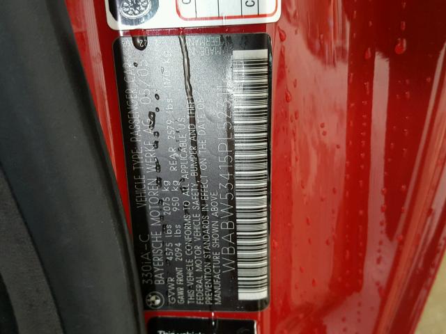 WBABW53415PL52311 - 2005 BMW 330 CI RED photo 10