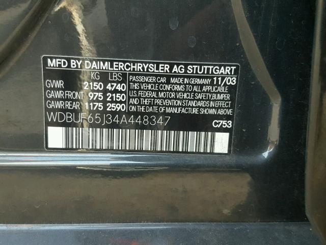 WDBUF65J34A448347 - 2004 MERCEDES-BENZ E 320 GRAY photo 10