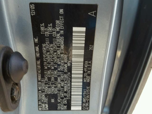 5TDZA23C96S437314 - 2006 TOYOTA SIENNA CE BLUE photo 10