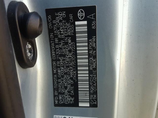 JTKDE177570177223 - 2007 TOYOTA SCION TC 银色 照片 9