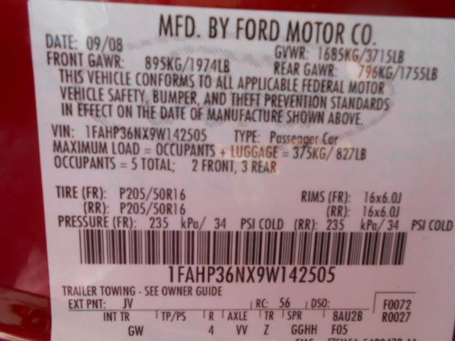 1FAHP36NX9W142505 - 2009 FORD FOCUS SES RED photo 10