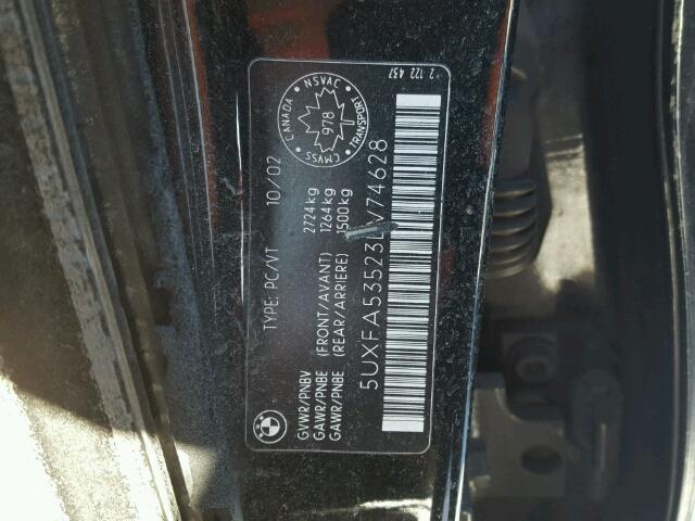 5UXFA53523LV74628 - 2003 BMW X5 3.0I BLACK photo 10