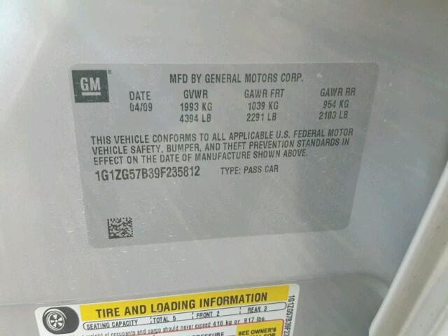 1G1ZG57B39F235812 - 2009 CHEVROLET MALIBU LS SILVER photo 10