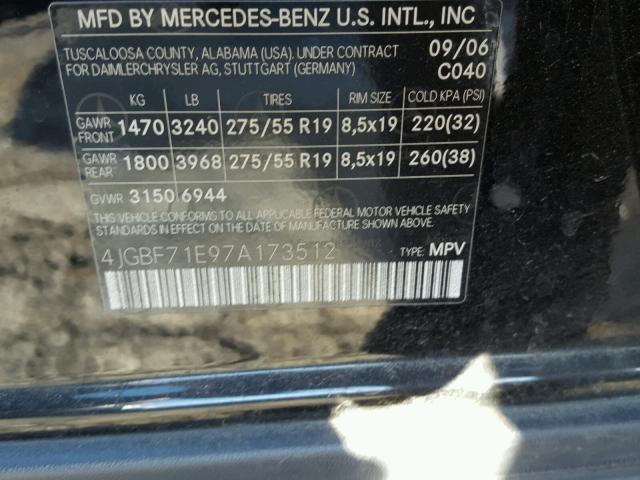 4JGBF71E97A173512 - 2007 MERCEDES-BENZ GL 450 4MA BLACK photo 10