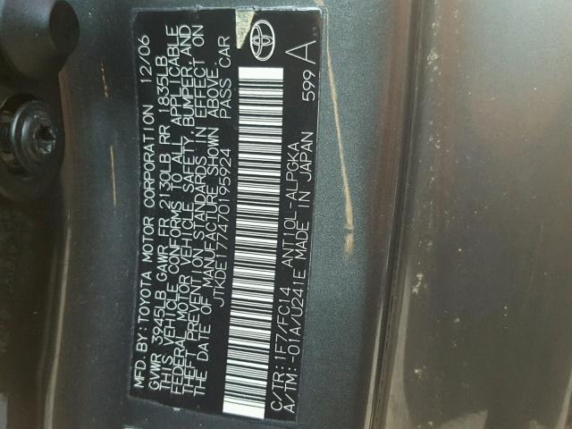 JTKDE177470195924 - 2007 TOYOTA SCION 灰色 照片 10