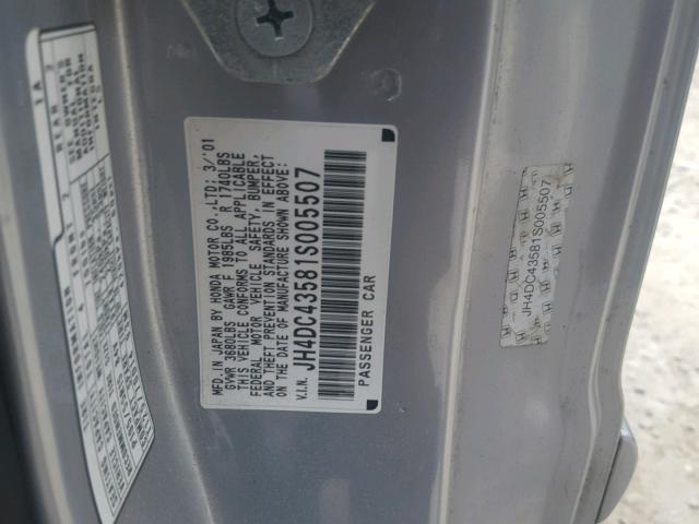 JH4DC43581S005507 - 2001 ACURA INTEGRA LS SILVER photo 10