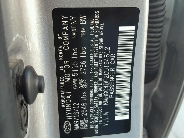 KMHGC4DF2CU194812 - 2012 HYUNDAI GENESIS 4. SILVER photo 10