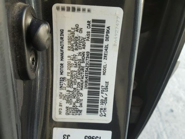 1NXBU4EE5AZ317349 - 2010 TOYOTA COROLLA BA SILVER photo 10