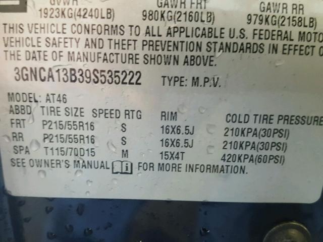 3GNCA13B39S535222 - 2009 CHEVROLET HHR LS Azul foto 10