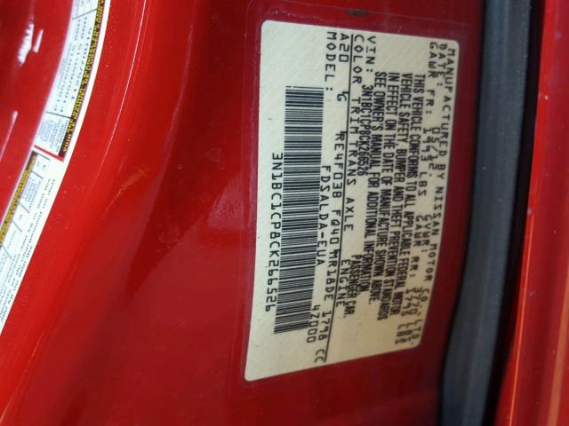 3N1BC1CP8CK266526 - 2012 NISSAN VERSA S RED photo 10