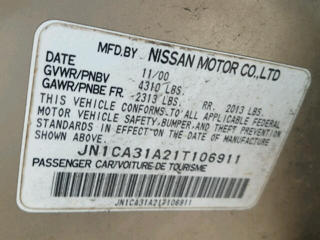 JN1CA31A21T106911 - 2001 NISSAN MAXIMA GXE SILVER photo 10