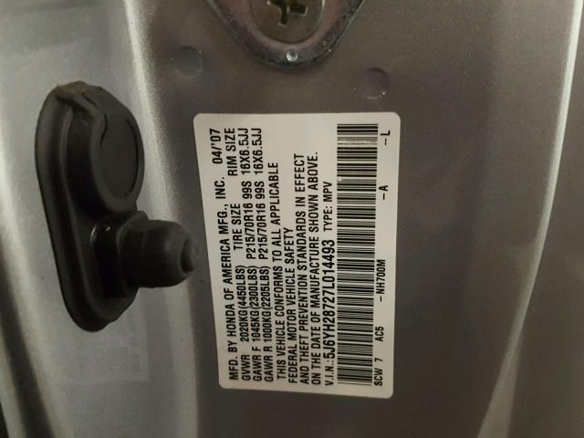 5J6YH28727L014493 - 2007 HONDA ELEMENT EX SILVER photo 10