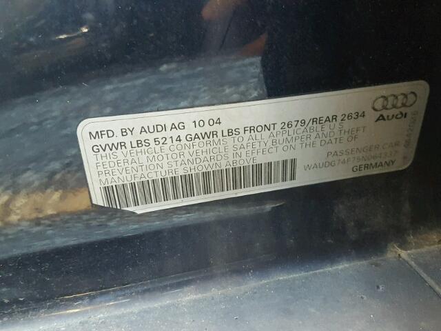 WAUDG74F75N064337 - 2005 AUDI A6 3.2 QUA BLACK photo 10