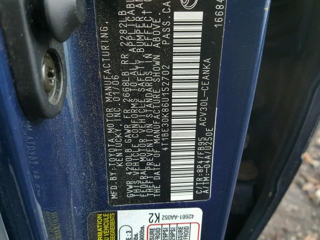 4T1BE30K86U152702 - 2006 TOYOTA CAMRY LE BLUE photo 10