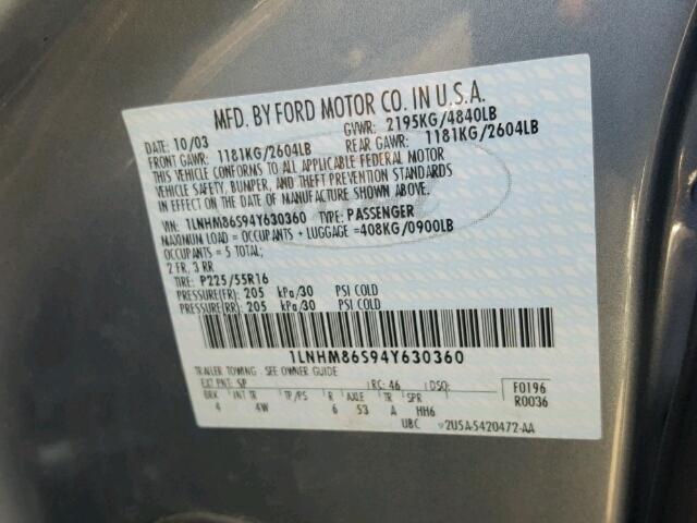 1LNHM86S94Y630360 - 2004 LINCOLN LS BLUE photo 10