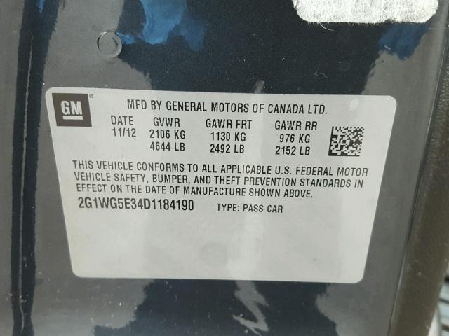 2G1WG5E34D1184190 - 2013 CHEVROLET IMPALA LT CHARCOAL photo 10