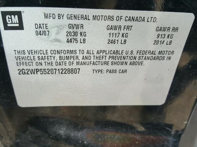 2G2WP552071228807 - 2007 PONTIAC GRAND PRIX შავი ფოტო 10