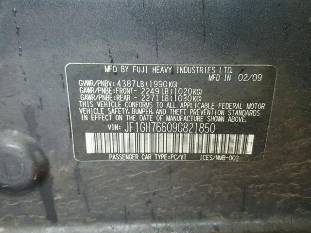 JF1GH76609G821850 - 2009 SUBARU IMPREZA WR GRAY photo 10