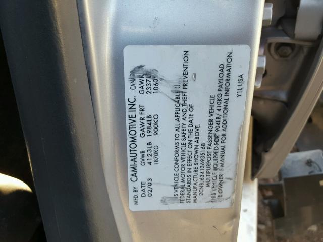 2CNBJ634136935168 - 2003 CHEVROLET TRACKER LT SILVER photo 10