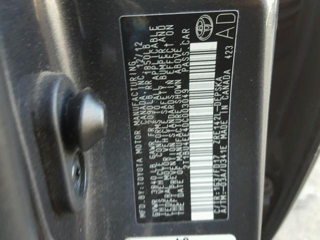 2T1BU4EE4DC003049 - 2013 TOYOTA COROLLA BA GRAY photo 10