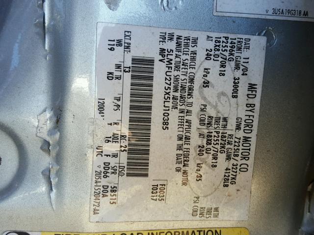 5LMFU275X5LJ10385 - 2005 LINCOLN NAVIGATOR 灰色 照片 10