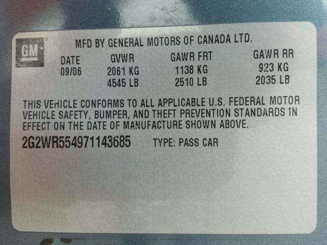 2G2WR554971143685 - 2007 PONTIAC GRAND PRIX BLUE photo 10