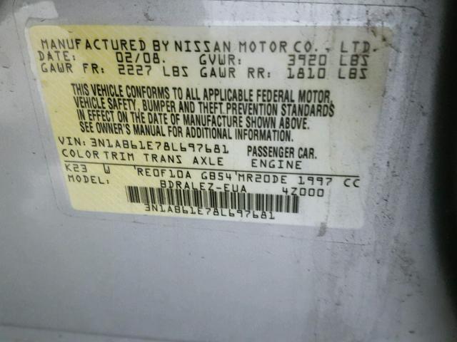 3N1AB61E78L697681 - 2008 NISSAN SENTRA 2.0 SILVER photo 10