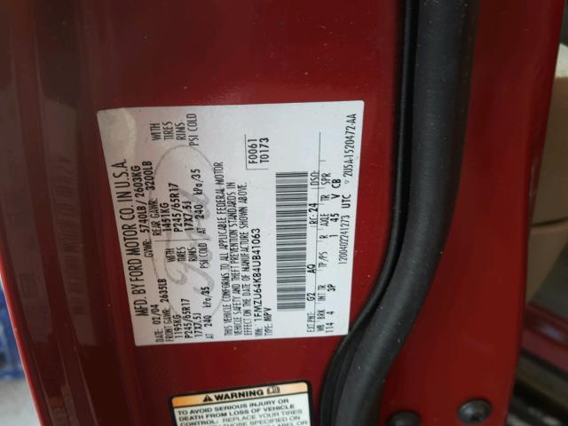 1FMZU64K84UB41063 - 2004 FORD EXPLORER E RED photo 10