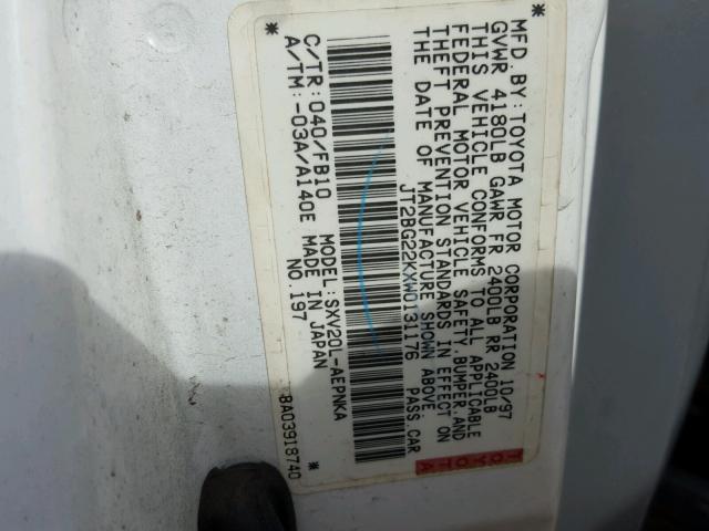 JT2BG22KXW0131176 - 1998 TOYOTA CAMRY CE WHITE photo 10