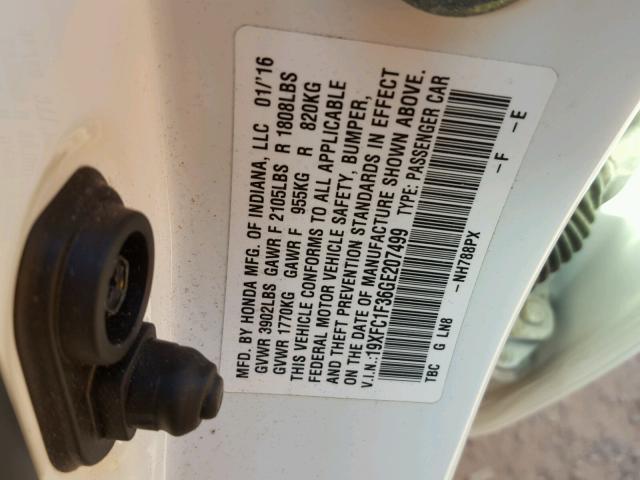 19XFC1F36GE207499 - 2016 HONDA CIVIC EX 白色 照片 10
