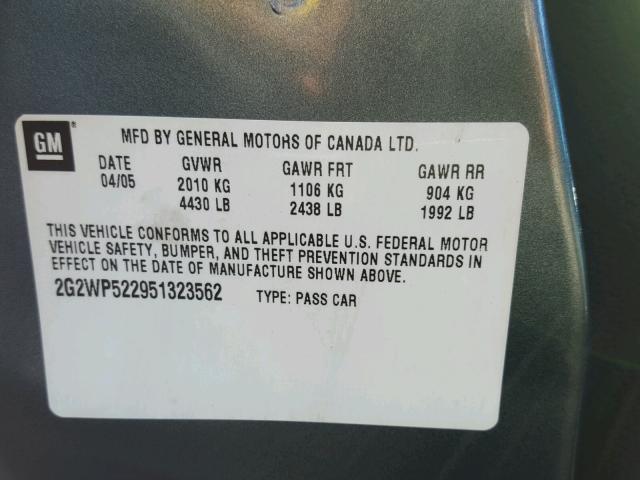 2G2WP522951323562 - 2005 PONTIAC GRAND PRIX GRAY photo 10