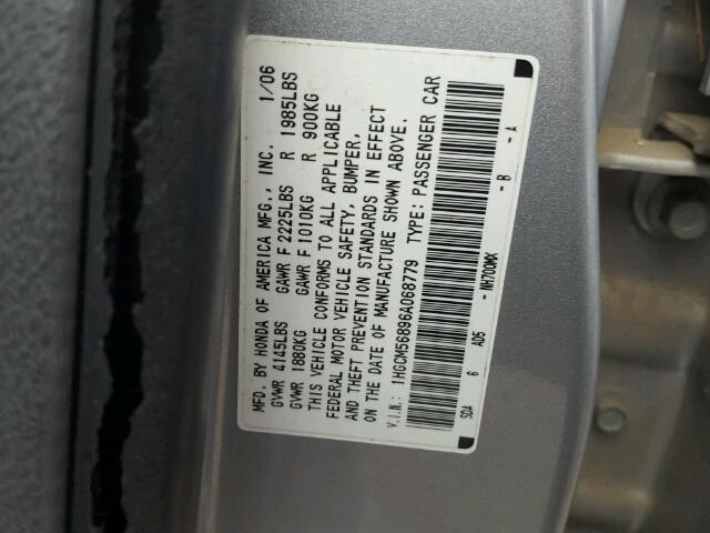 1HGCM56896A068779 - 2006 HONDA ACCORD EX SILVER photo 10