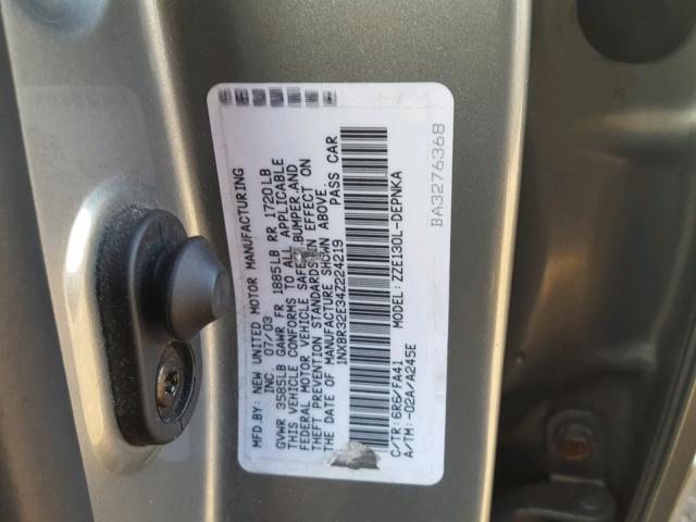 1NXBR32E34Z224219 - 2004 TOYOTA COROLLA SE GRAY photo 10