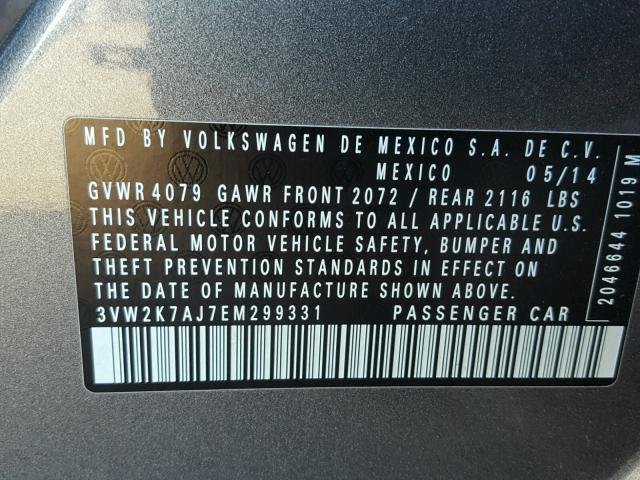 3VW2K7AJ7EM299331 - 2014 VOLKSWAGEN JETTA BASE GRAY photo 10