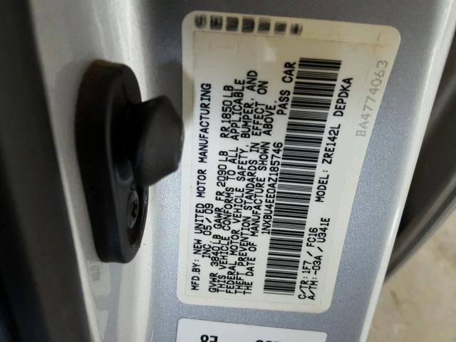 1NXBU4EE0AZ185746 - 2010 TOYOTA COROLLA BA SILVER photo 10