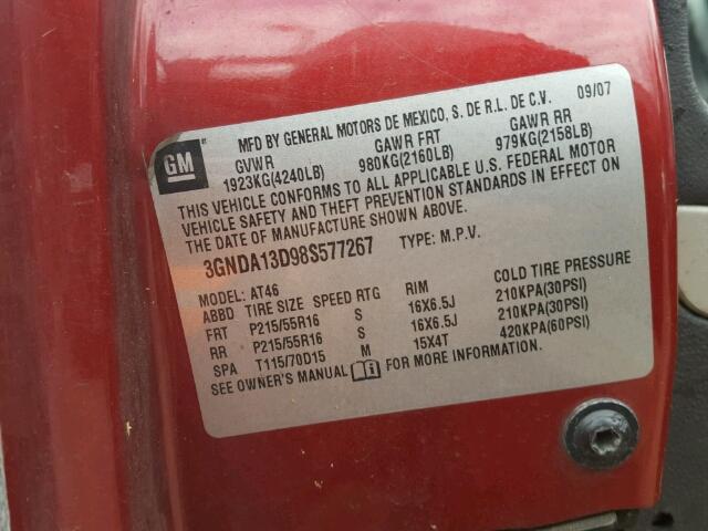 3GNDA13D98S577267 - 2008 CHEVROLET HHR LS RED photo 10