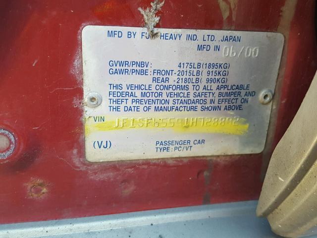 JF1SF65591H728892 - 2001 SUBARU FORESTER S Qırmızı foto 10