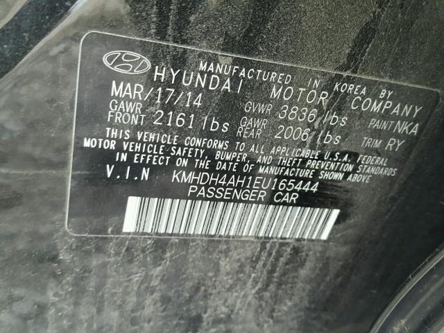 KMHDH4AH1EU165444 - 2014 HYUNDAI ELANTRA SE BLACK photo 10