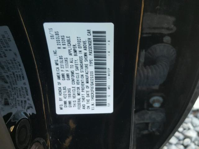 1HGCR2F87GA025205 - 2016 HONDA ACCORD EXL BLACK photo 10