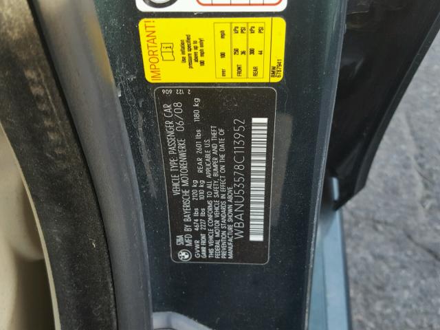 WBANU53578C113952 - 2008 BMW 528 I GREEN photo 10