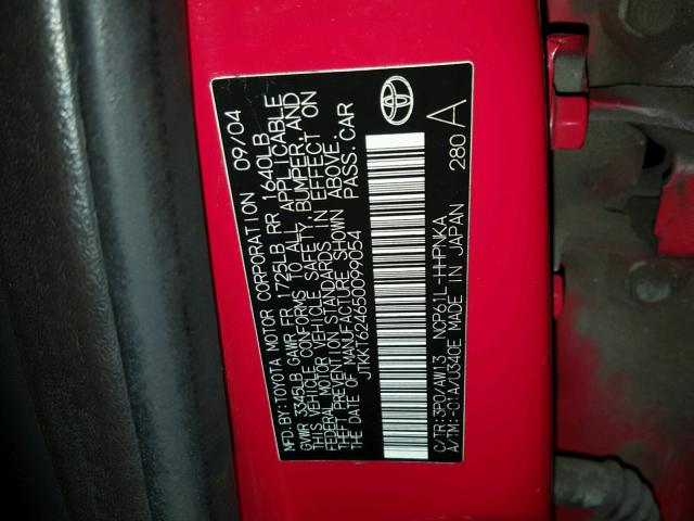 JTKKT624650099054 - 2005 TOYOTA SCION XA RED photo 10