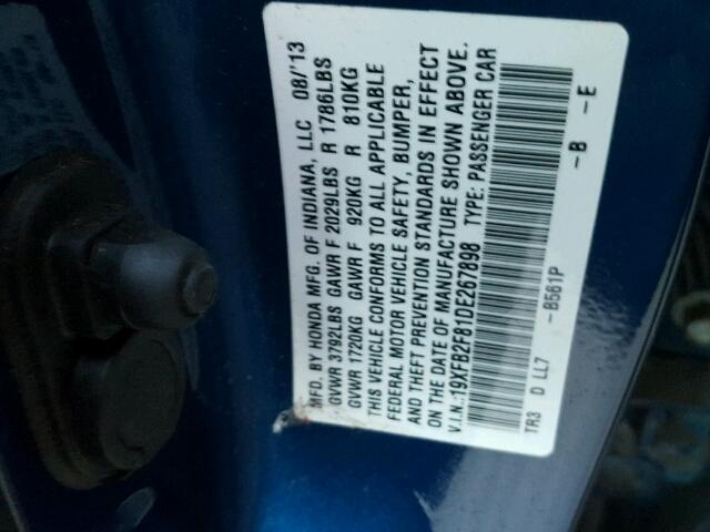 19XFB2F81DE267898 - 2013 HONDA CIVIC EX أزرق صورة 10