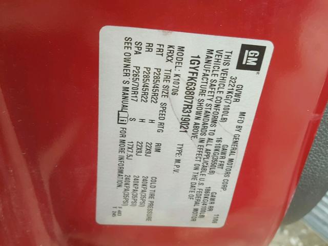 1GYFK66867R408877 - 2007 CADILLAC ESCALADE E RED photo 10