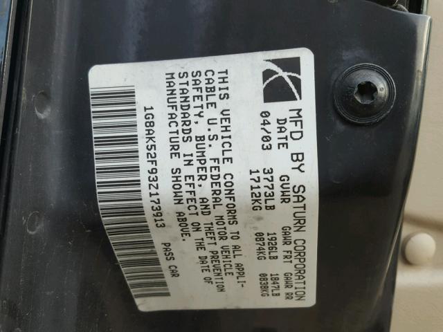 1G8AK52F93Z173913 - 2003 SATURN ION LEVEL BLACK photo 10