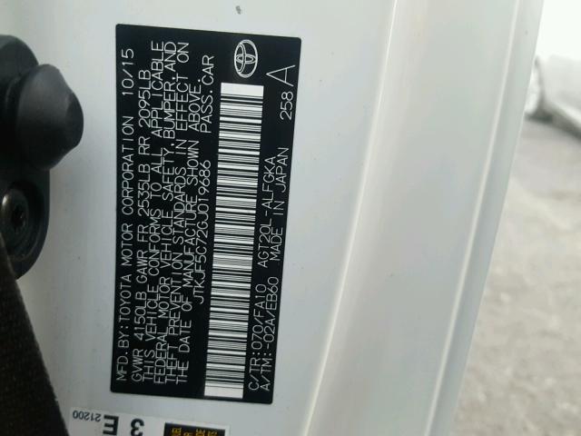 JTKJF5C72GJ019686 - 2016 TOYOTA SCION TC 白色 照片 10