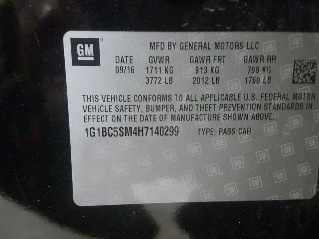 1G1BC5SM4H7140299 - 2017 CHEVROLET CRUZE LS BLACK photo 10