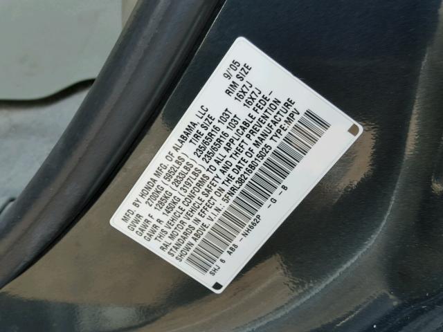 5FNRL38216B015025 - 2006 HONDA ODYSSEY LX GRAY photo 10