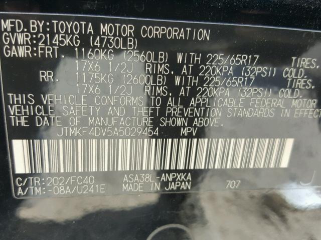 JTMKF4DV5A5029454 - 2010 TOYOTA RAV4 BLACK photo 10